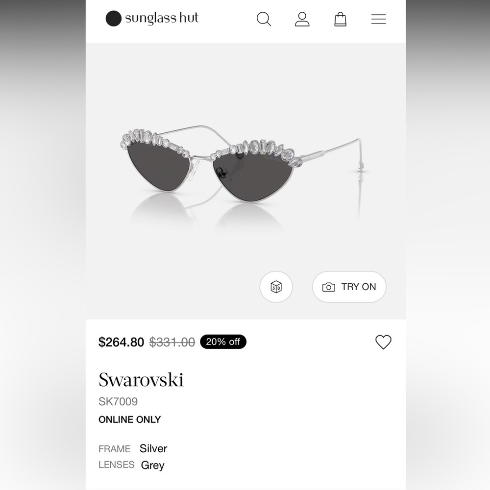 Swarovski Silver Crystal Heart Sunglasses